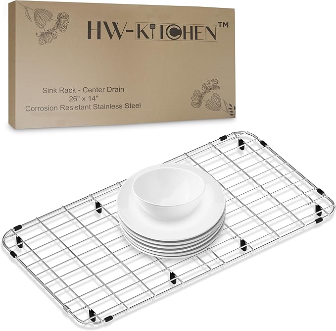 26" x 14" Sink Protector for Kitchen Sink - Stainless Steel Kitchen Sink Rack for Bottom for Sink - Sink Mat - Sink Drying Rack - Kitchen sink protector - Farm Sink Rack for Bottom of Sink