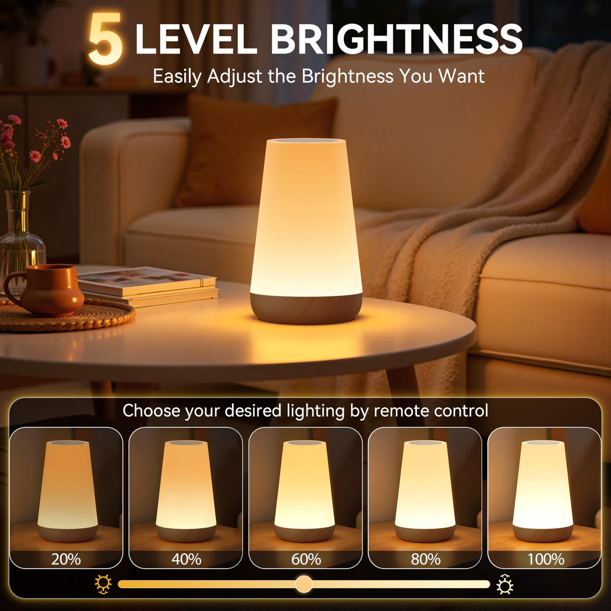 Auxmir Rechargeable Night Light, Touch Table Lamp with Remote, Dark Brown