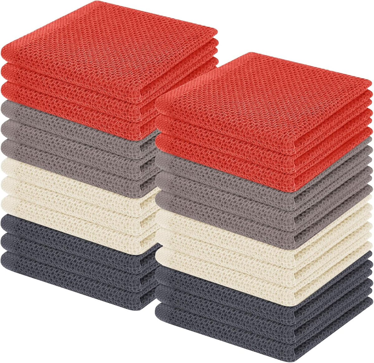 Homaxy 100% Cotton Waffle Weave Kitchen Dish Cloths, Ultra Soft Absorbent Quick Drying Dish Towels, 12 x 12 Inches, 24-Pack, Multicolor