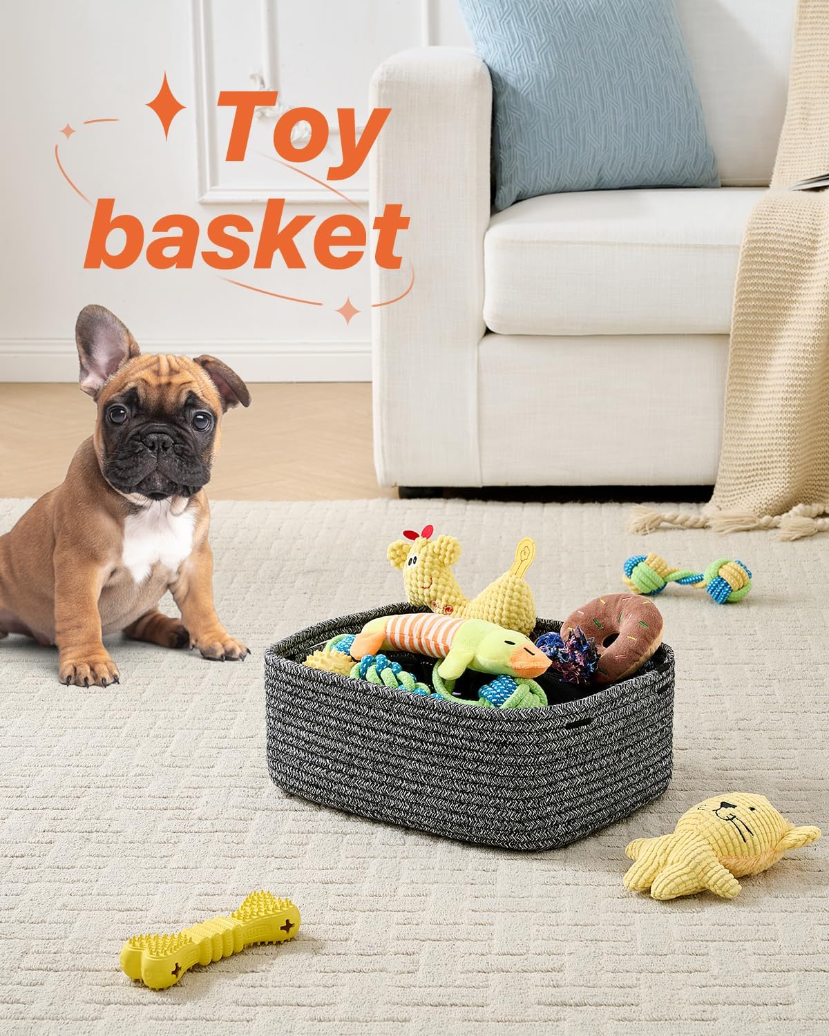 Small Woven Basket, 13.5 x 9.5 x 5 Inches, Storage Basket for Organizing, Cute Small Rope Shelf Closet Cube Storage Bins Baskets for Shelves, Dog Toy Gift Baskets Empty, 3 Pack Mixed Black