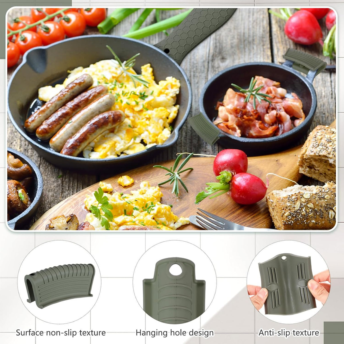 Patelai 8 Pcs Silicone Pot Holders Cast Iron Handle Cover Heat Resistant Pot Handle Covers Potholder Non Slip Reusable Pan Sleeve for Frying Pan Kitchen Supplies(Dark Color)