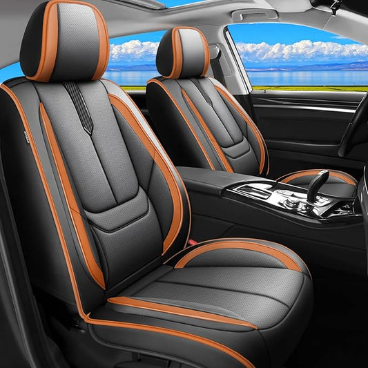 Fit Santa Fe Car Seat Covers (5 Seats) for Select Hyundai Santa Fe 2007-2025 2026 - Full Coverage Leather,Airbag Compatible, Waterproof & All Weather Seat Cushion Protector,Full Black-Brown