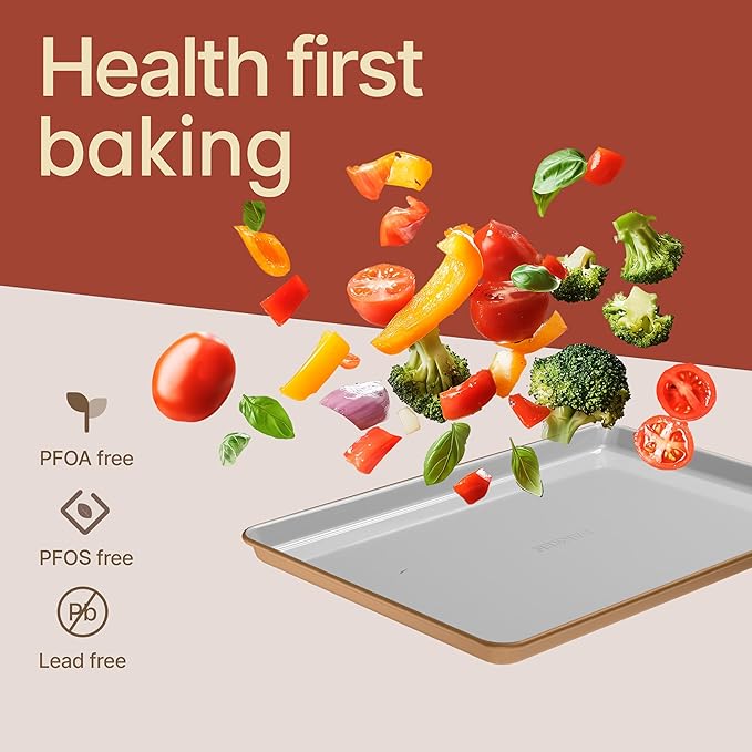Bakken 8-Piece Stackable Bakeware Set – Ceramic Non-Stick, Oven-Safe Baking Sheets & Pans, PTFE/PFOA/PFOS-Free, Ergonomic Handles, Includes Cooling Rack – Healthy, Non-Toxic Baking Essentials