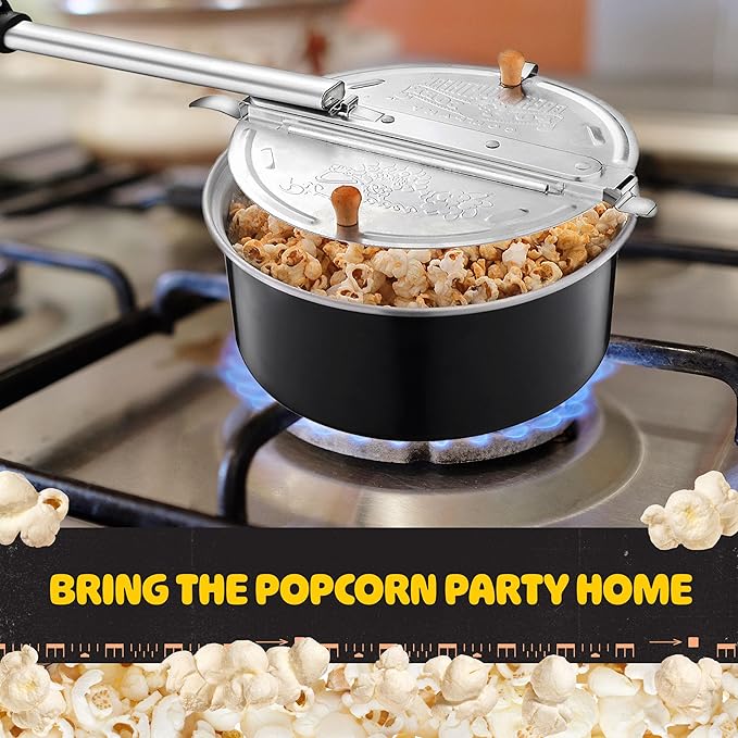 Campfire Popcorn Popper - Old Fashioned Popcorn Maker with Telescoping Handle - Camping Gear by Great Northern Popcorn (Black)