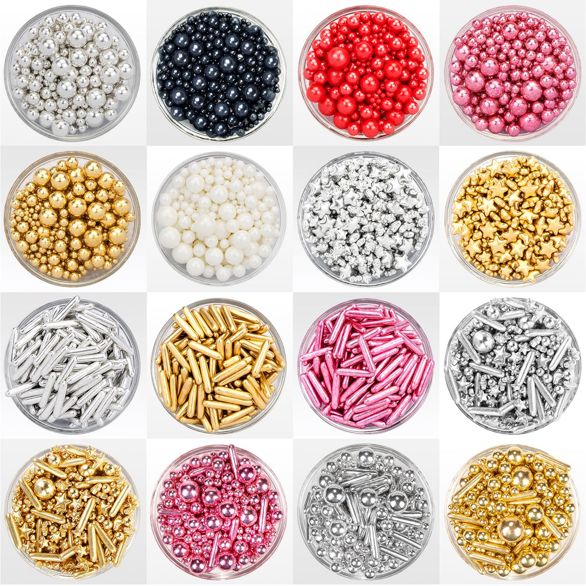 Dazzjoy Rose Gold Pearl Rods Sprinkles, 130g/4.58oz, Mix Size, Pearl Sprinkles for Cupcake Decorating, Cupcake Toppers, Cake Decorations, Ice Cream, Wedding Party Valentines Easter Supplies