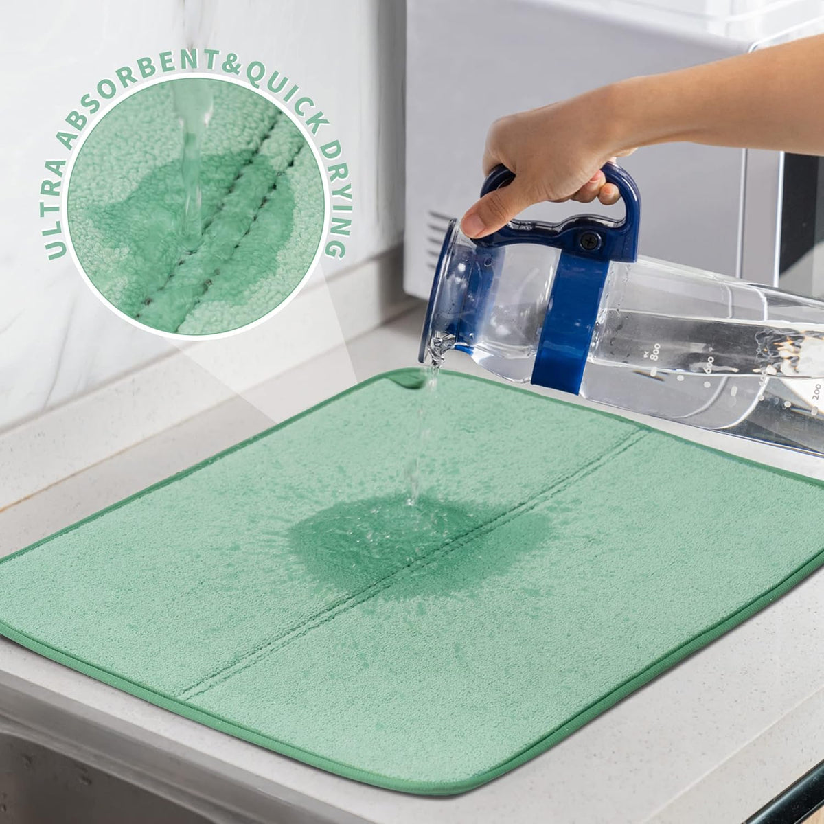 FRESHMNIT Dish Drying Mat for Kitchen Counter, 2 Pack Microfiber Absorbent Dish Drying Mats, 14" x 17" Dish Drying Pad, Dishes Drainer Mat for Countertops or Sink