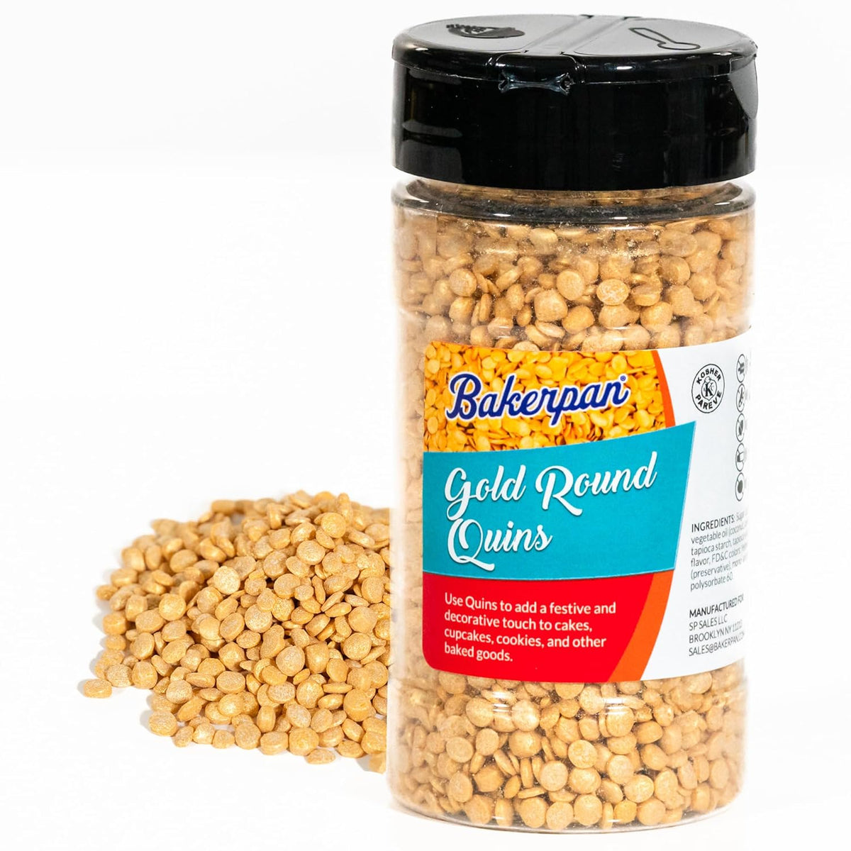 Bakerpan Quins Sprinkles for Cake Decorating - 4 Ounces - Gold Edible Confetti Sprinkles for Cupcakes, Ice Cream, Cookies, Cakes (Made in USA)