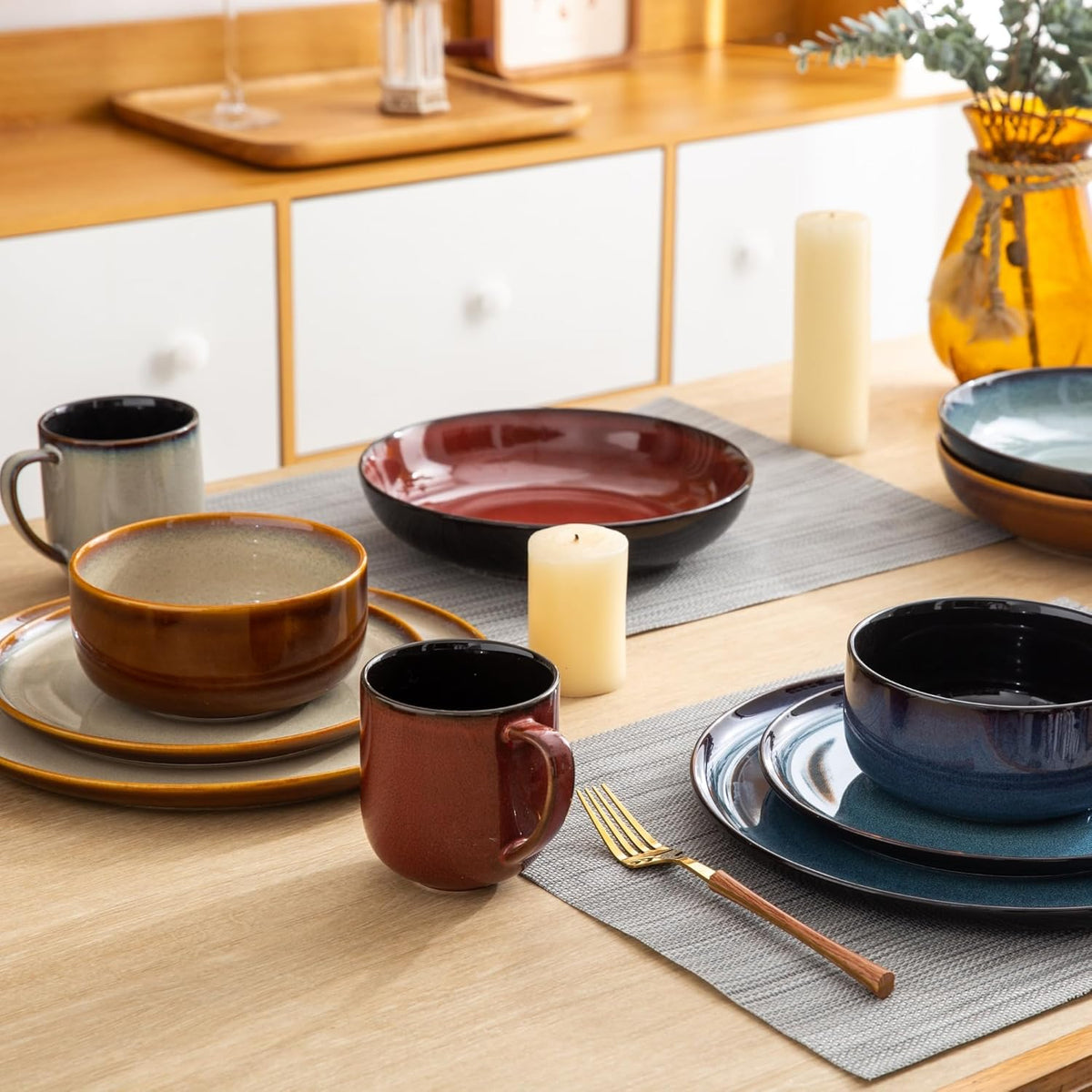 LERATIO Pasta Bowls,Ceramic 38oz Pasta Bowls,9.0" Reactive Glaze Pasta Bowl Set of 4,Microwave & Dishwasher,Oven Safe,Large Wide Serving Bowls for Salad, Dessert,Pizza,Fruit -Colorful