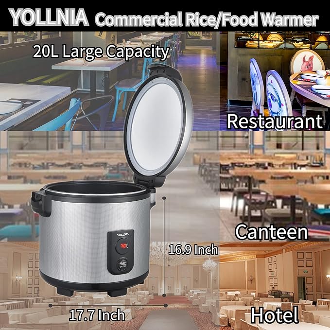 55 Raw/110 Cup Commercial Rice Warmer(Not Rice Cooker) Portable 18.1QT Big Rice Warmer / 122℉- 178℉ Adjustable Temperature/ 130W/ Non-Stick Inner Pot