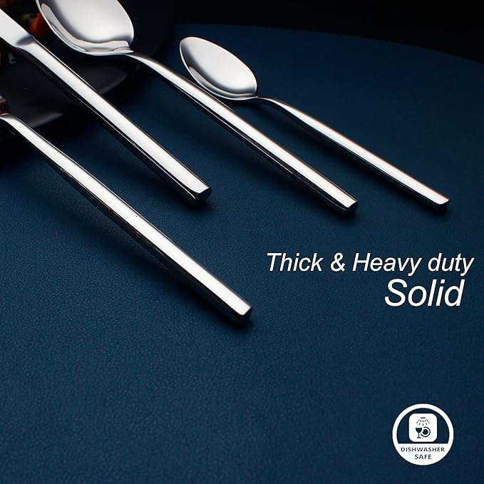 24 Piece Silverware Set For 6 Heavy duty 18/10 Stainless Steel Flatware Set Modern Design Knife/Fork/Spoon Mirror Polished Dishwasher Safe Cutlery Set with Gifts