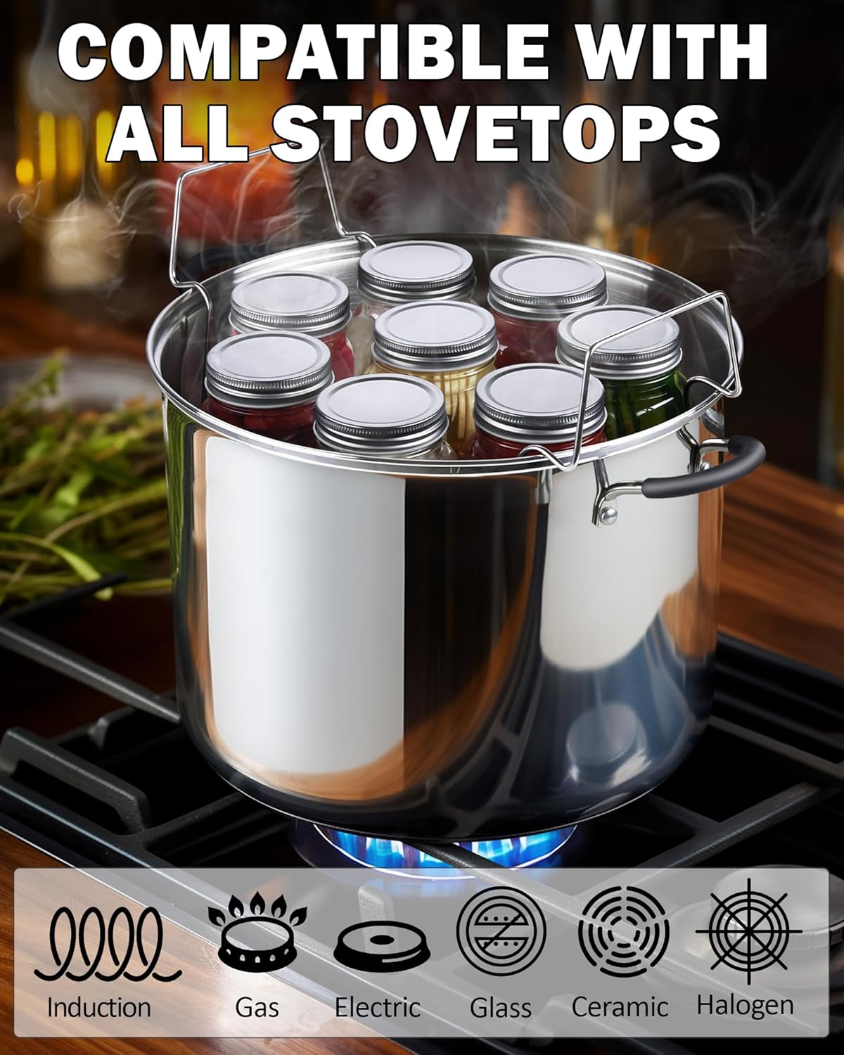 Cook N Home Water Bath Canner with Jar Rack & Glass Lid, Professional Stainless Steel Canning Pot 20 Quart, with Stay-Cool Handles, Multiuse Pot, Induction Capable