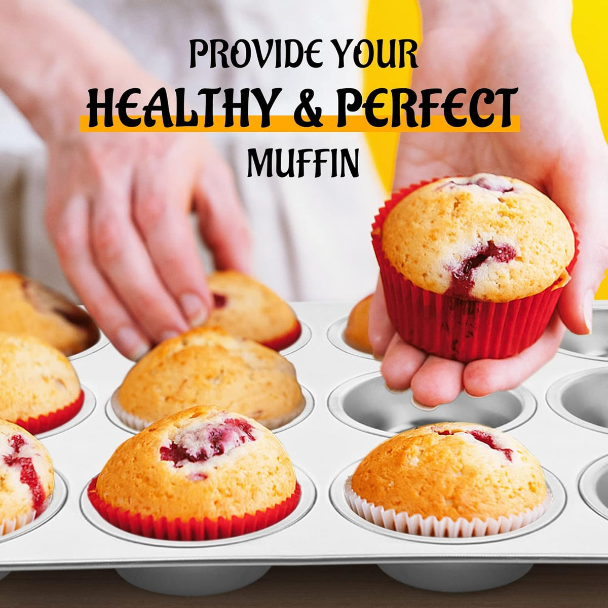 E-far 12-Cup Muffin Pan Set of 4, Stainless Steel Muffin Tins, Non-Toxic Metal Cupcake Pans Tray for Baking Small Mini Cupcake, Heavy Duty & Regular Size, Rust Free & Dishwasher Safe