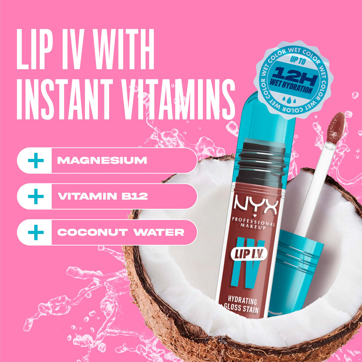 NYX PROFESSIONAL MAKEUP Lip IV Hydrating Glossy Lip Stain, Long-Lasting, Tinted, Vegan Formula with 12 HR Hydration - Hydra Honey (Brown)