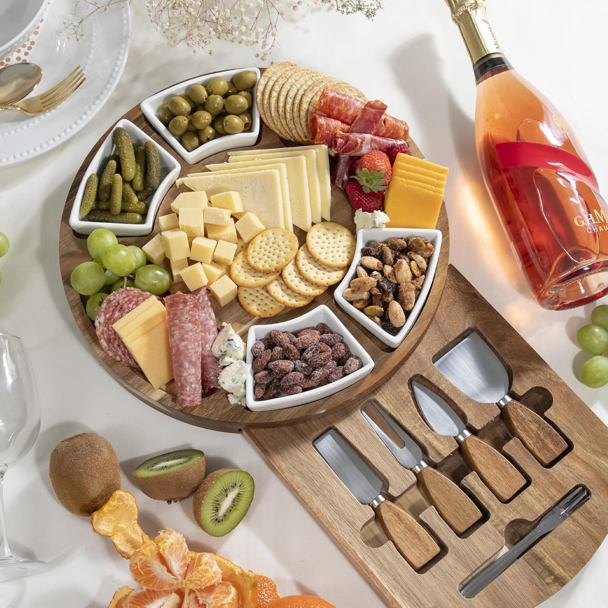 Personalized Charcuterie Board Gift Set, Acacia Cheese Board with Ceramic Bowls, Wedding Gifts for Couples, Housewarming Gift, Birthday Gifts for Women and Men, Custom Engraved Gift