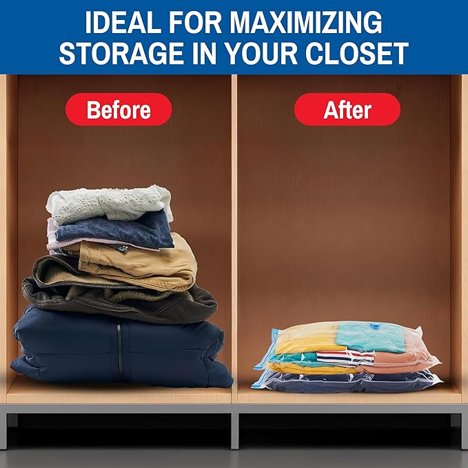 4 Pack Small Vacuum Storage Bags for Comforters, Blankets & Clothes – Vacuum Sealed Compression Bags with Hand Pump – Space Saver Storage Bags for Bedding, Moving, Travel & Organization