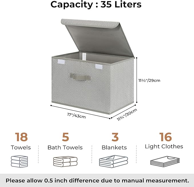 GRANNY SAYS Closet Storage Bins, Storage Boxes with Lids, Clothes Organizing Bins, Lidded Baskets for Toys, Clothing, Gray, Extra Large, 2-Pack