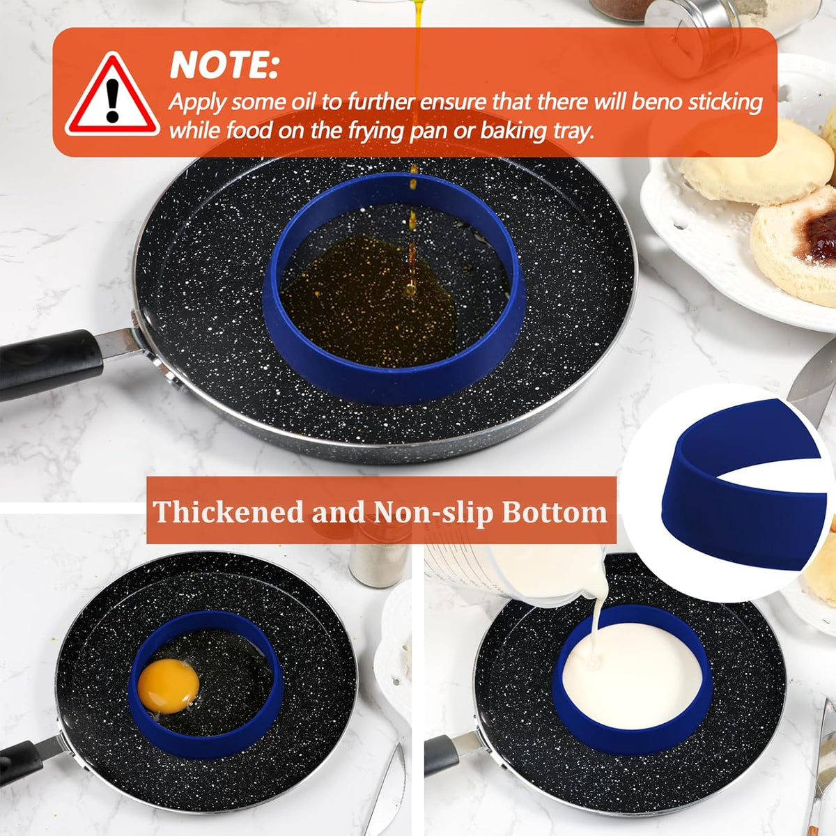 KOLUTI 4 Inch Round English Muffin Rings, 6Pcs Nonstick Silicone Cooking Crumpet Pancake Pastry Cookie Baking Mold, Durable Circle Egg Patty Omelette Cooker Ring for Frying, BPA Free, Blue