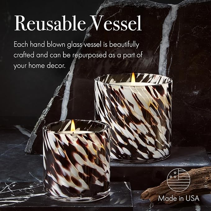 LAFCO New York Classic Fall Candle, Saffron Sandalwood - 6.5 oz - 50-Hour Burn Time - Reusable, Hand Blown Glass Vessel - Made in The USA