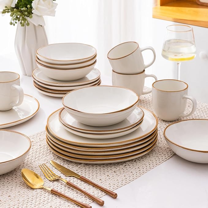 AmorArc Ceramic Dinnerware Sets,Handmade Reactive Glaze Stoneware Plates and Bowls Sets,Highly Scratch Resistant | Dishwasher & Microwave Safe Dishes Set,Service for 6 (18pc)