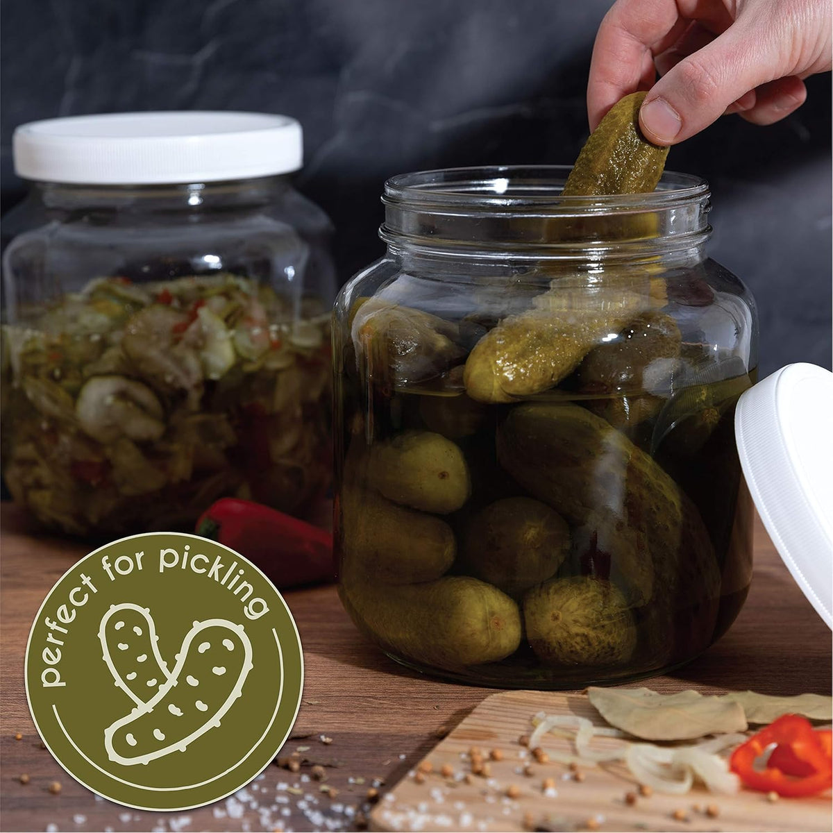 kitchentoolz 6 Pack of Half Gallon Mason Jars - Wide Mouth with Airtight Lid - Safe Container for Fermenting, Pickling, and Storing
