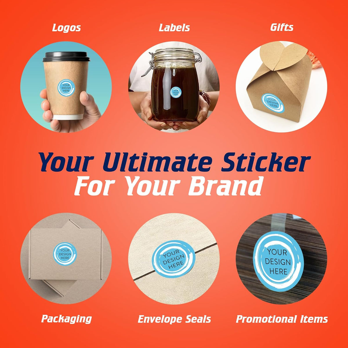 100 Custom Vinyl Stickers - Upload Your own Image, Text, Design, Logo - Personalized Logo Labels for Handmade, Packaging, Bottle, Jars, Candle, Brand Stickers (Blue Swirls, 1x1)