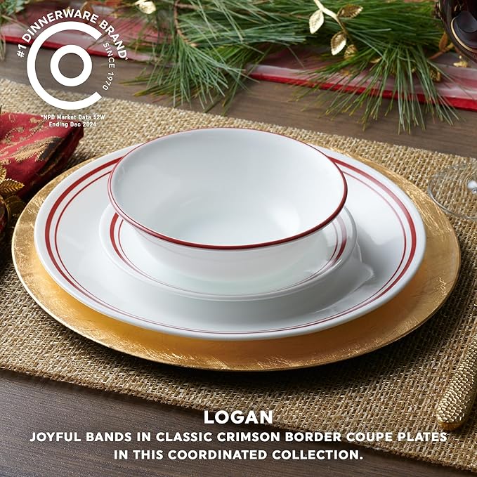 Corelle Vitrelle 18-Piece Service for 6 Dinnerware Set, Triple Layer Glass and Chip Resistant, Lightweight Round Plates and Bowls Set, Logan
