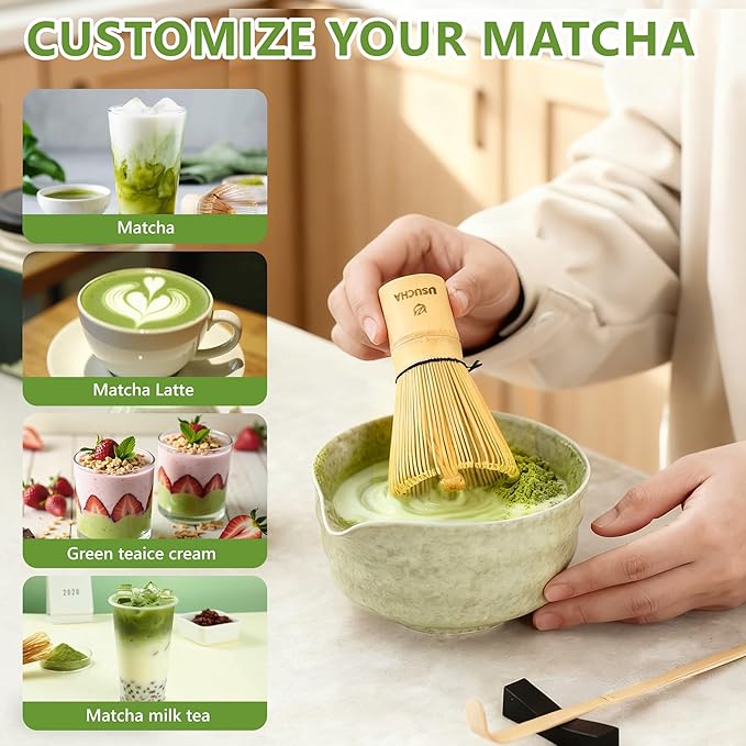 Bamboo Matcha Whisk, Handcrafted Organic Traditional Japanese Chasen, Matcha Stirrer Green Tea Preparation Mixing Tool Accessory (100 Prongs)