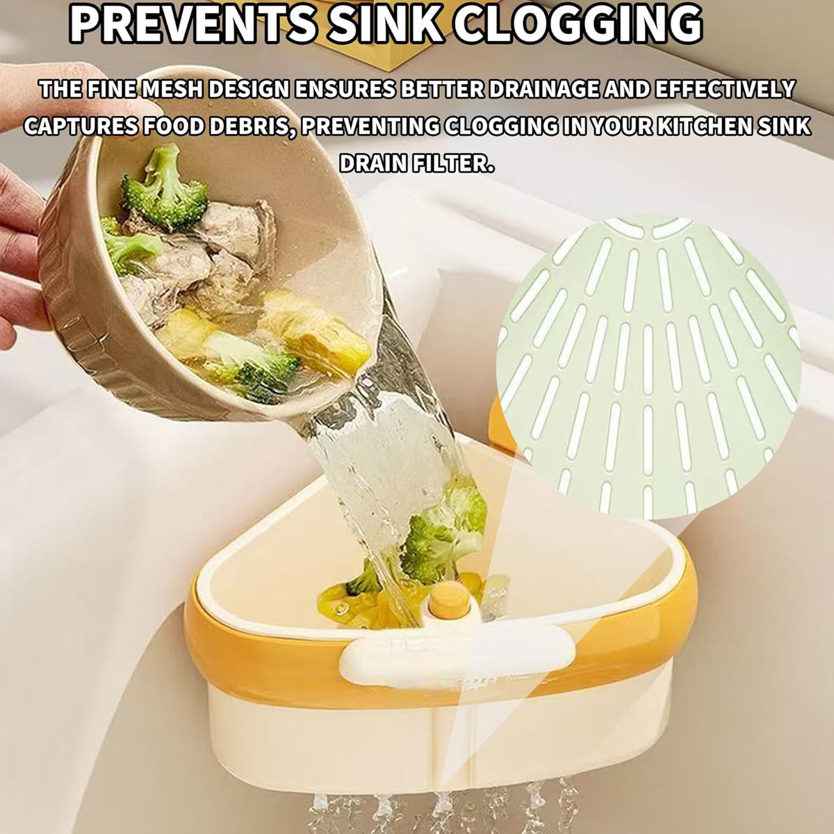Suction Cup Sink Corner Rack, Suction Cup Press Sink Drainer Basket, Kitchen Sink Food Catcher, Sinks Trash Food Waste Catcher, Triangle Storage Rack with Drain Hole (Green)