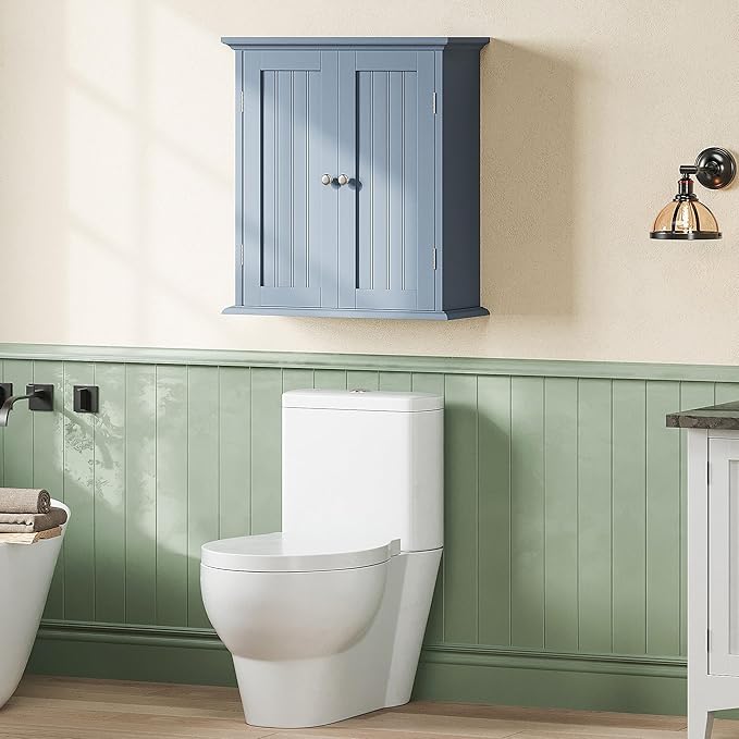 ChooChoo Bathroom Wall Cabinet, Over The Toilet Space Saver Storage Cabinet, Medicine Cabinet with 2 Door and Adjustable Shelves, Cupboard, Grey