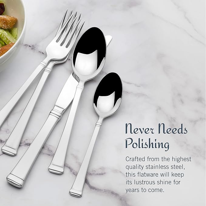 Mikasa Harmony 65-Piece 18/10 Stainless Steel Flatware Set, Service for 12, Polished Silverware with Serving Utensils, Dishwasher Safe