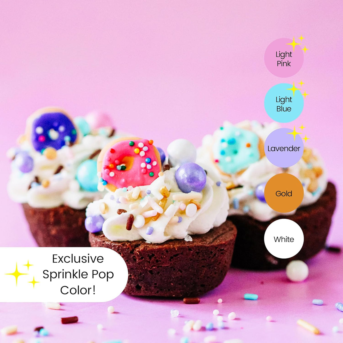 Sprinkle Pop Donut Sprinkle Mix| Lavender White Gold Pink Blue Sprinkle Mix with ~6 Sprinkled Donuts Royal Icings| Birthday Decorating Sprinkles Made in USA for Cupcakes Cakes Cookies Donuts, 2oz