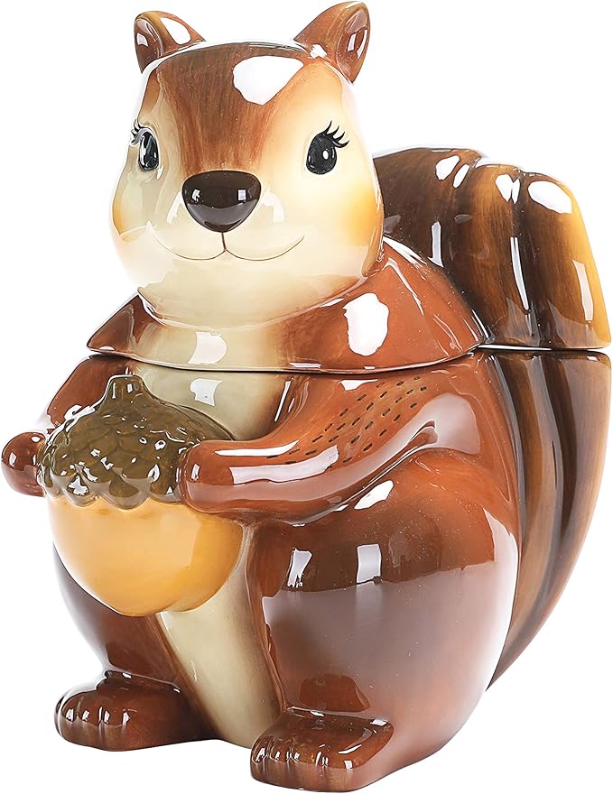 Bico Squirrel 8 inch Air Tight Cookie Jar, Hand Painted Ceramic Container, Dishwasher Safe