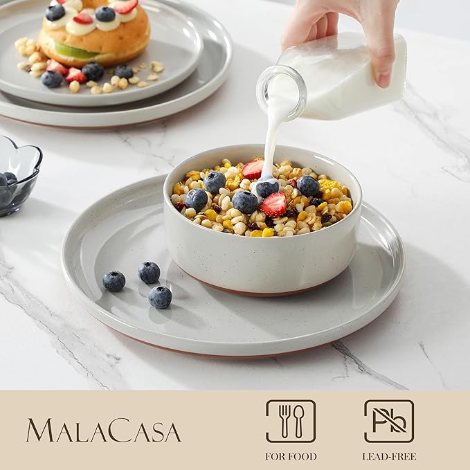 MALACASA Plates and Bowls Sets, 18 Pieces Modern Ceramic Dinnerware Set for 6 Kitchen Dinner Set Stoneware Dishware Dishes Set Microwave and Dishwasher Safe, Grey, Series TARA