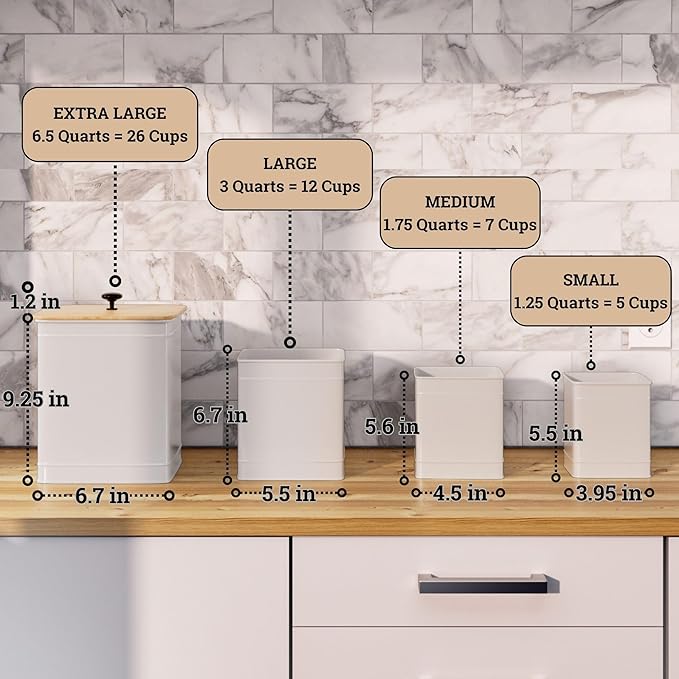 Kitchen Canisters for Countertop Set of 4 with Customizable Chalkboard Labels & Marker Pen - Big Iron Kitchen Canisters with Airtight Lids - Canisters Sets for the Kitchen - White Kitchen Canister Set