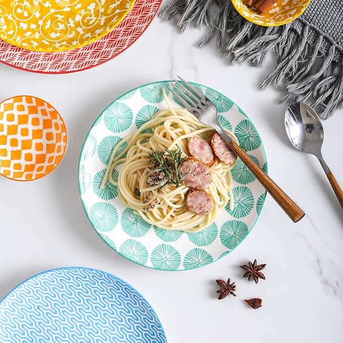 Selamica Ceramic Dinnerware Sets for 6, 24 Piece Plates and Bowls Sets, Highly Chip and Crack Resistant Dishes Set-Dishwasher & Microwave & Oven Safe, Assorted Colors