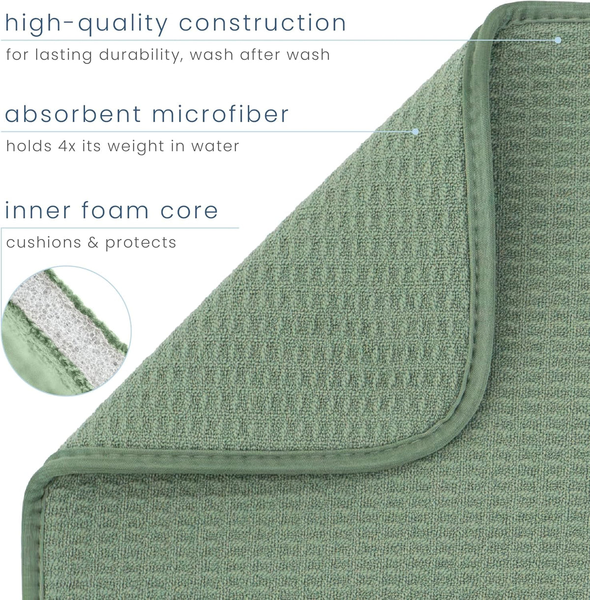 S&T INC. Dish Drying Mat XL, 18” x 24”, Absorbent Microfiber Kitchen Counter Mat, Dish Drying Pad for Dishes, Utensils, Pots and Pans, Extra Large, Sage Green