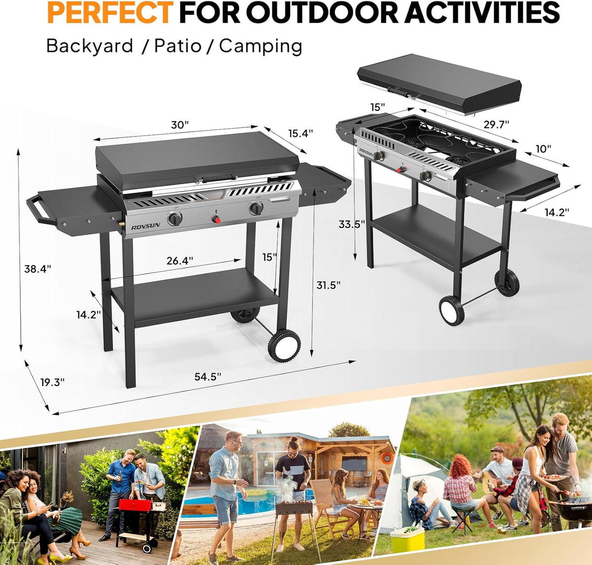 ROVSUN 2 Burner Outdoor Propane Gas Stove with Auto-ignition, Regulator & Shelf, 150,000 BTU Powerful Stand Cooker for Backyard Patio Cooking Home Brewing Canning Turkey Frying