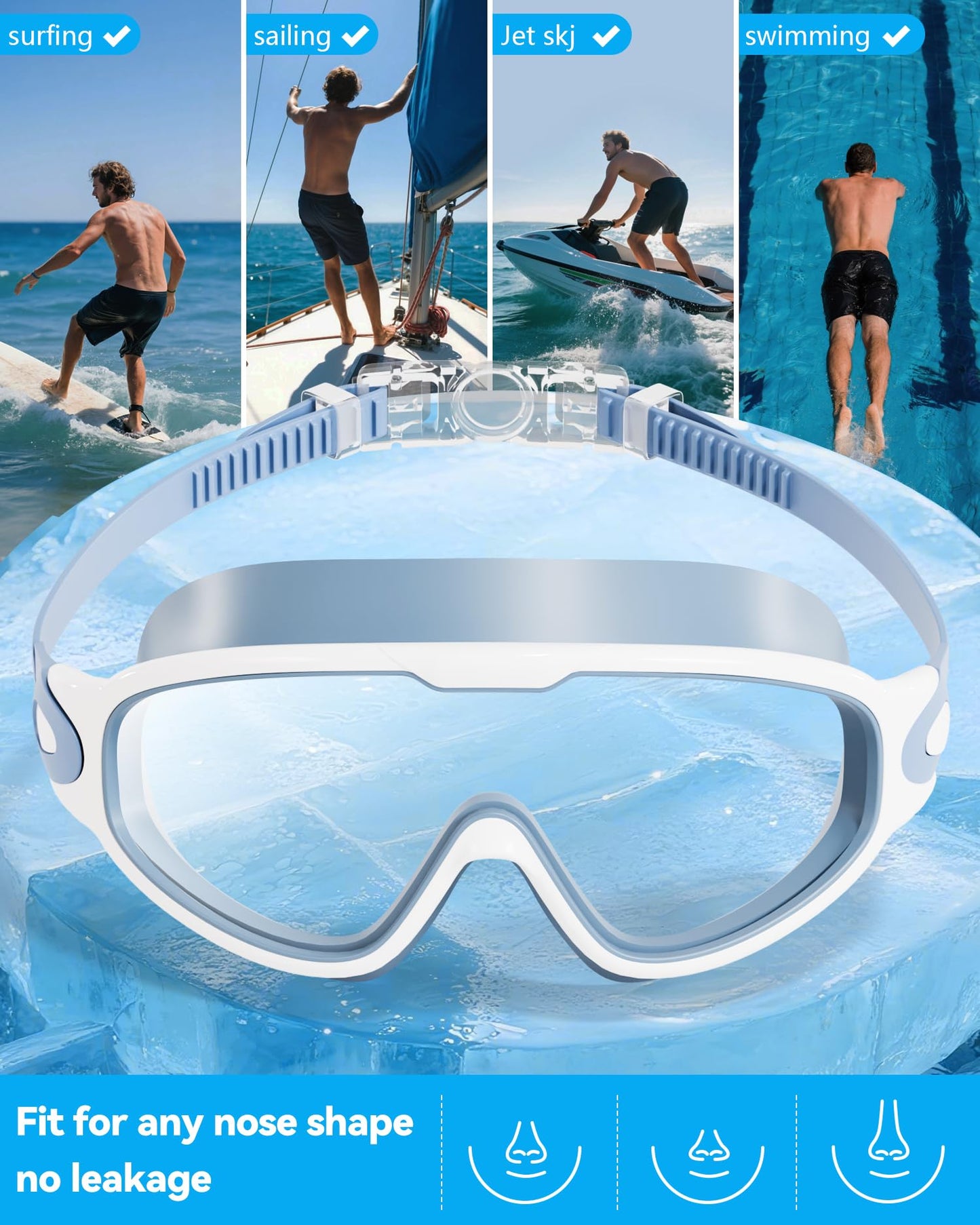Aegend New Adult Wide View Swim Goggles, Anti-Fog/UV No Leak Swimming Goggles with Ear Plugs for Men & Women