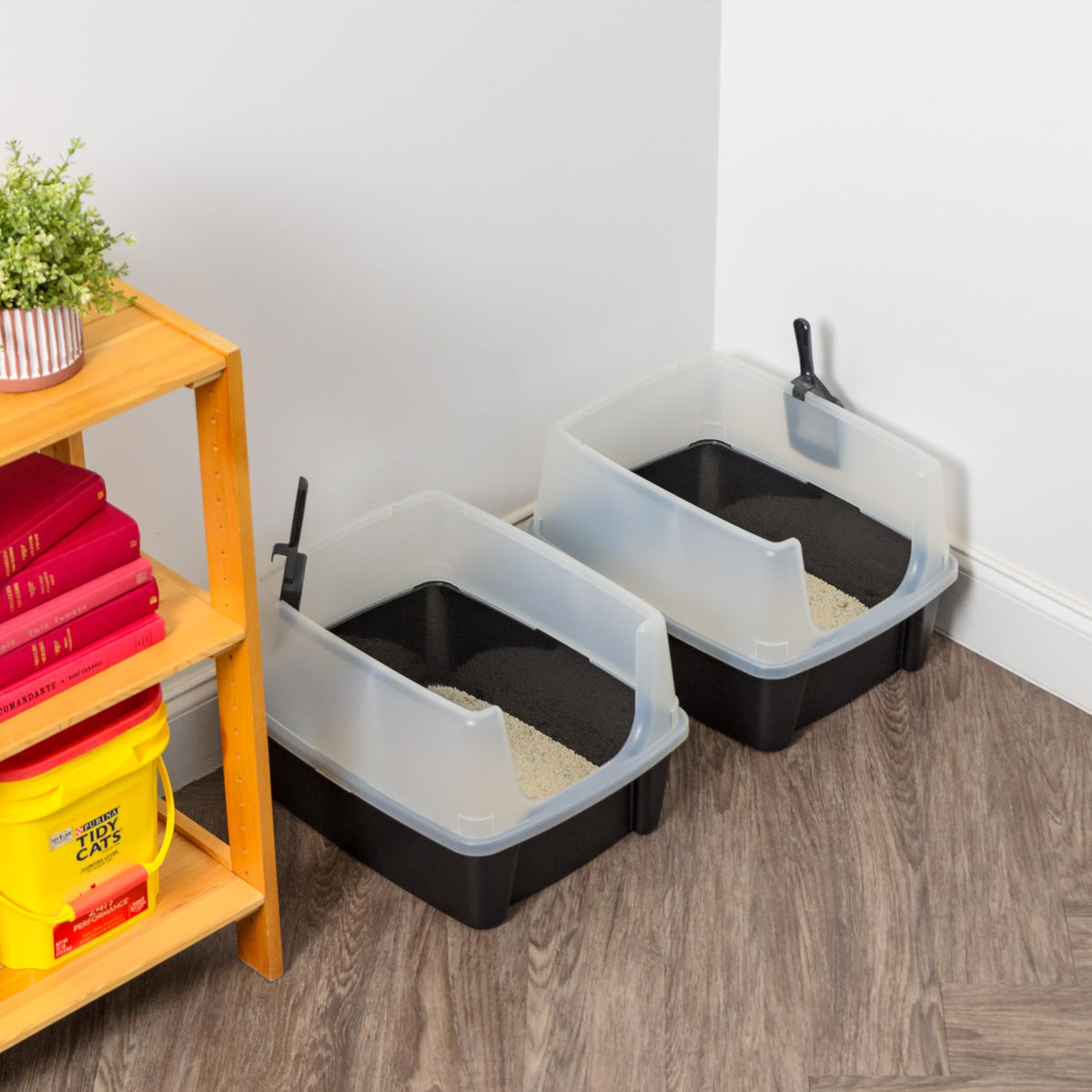 IRIS USA High Sided Cat Litter Box, Scatter Shield, Large, Black 2 Pack