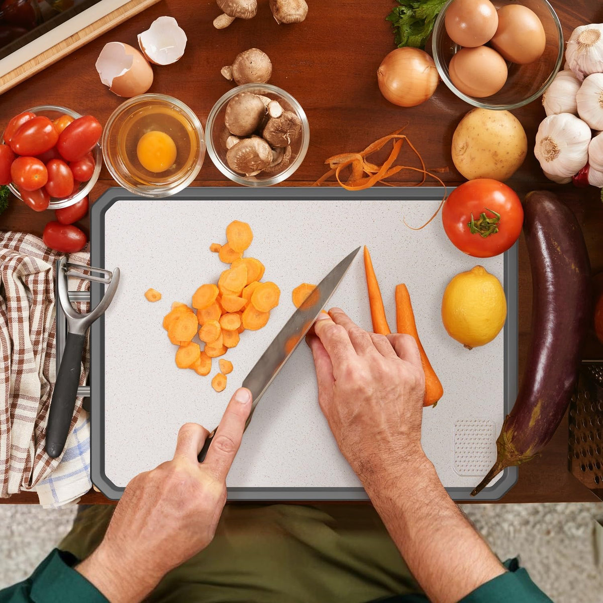 Titanium Cutting Boards for Kitchen, Large 16x11 Inch Pure Titanium and Wheat Straw PP Double Sided Chopping Board, Dishwasher Safe, Easy to Clean