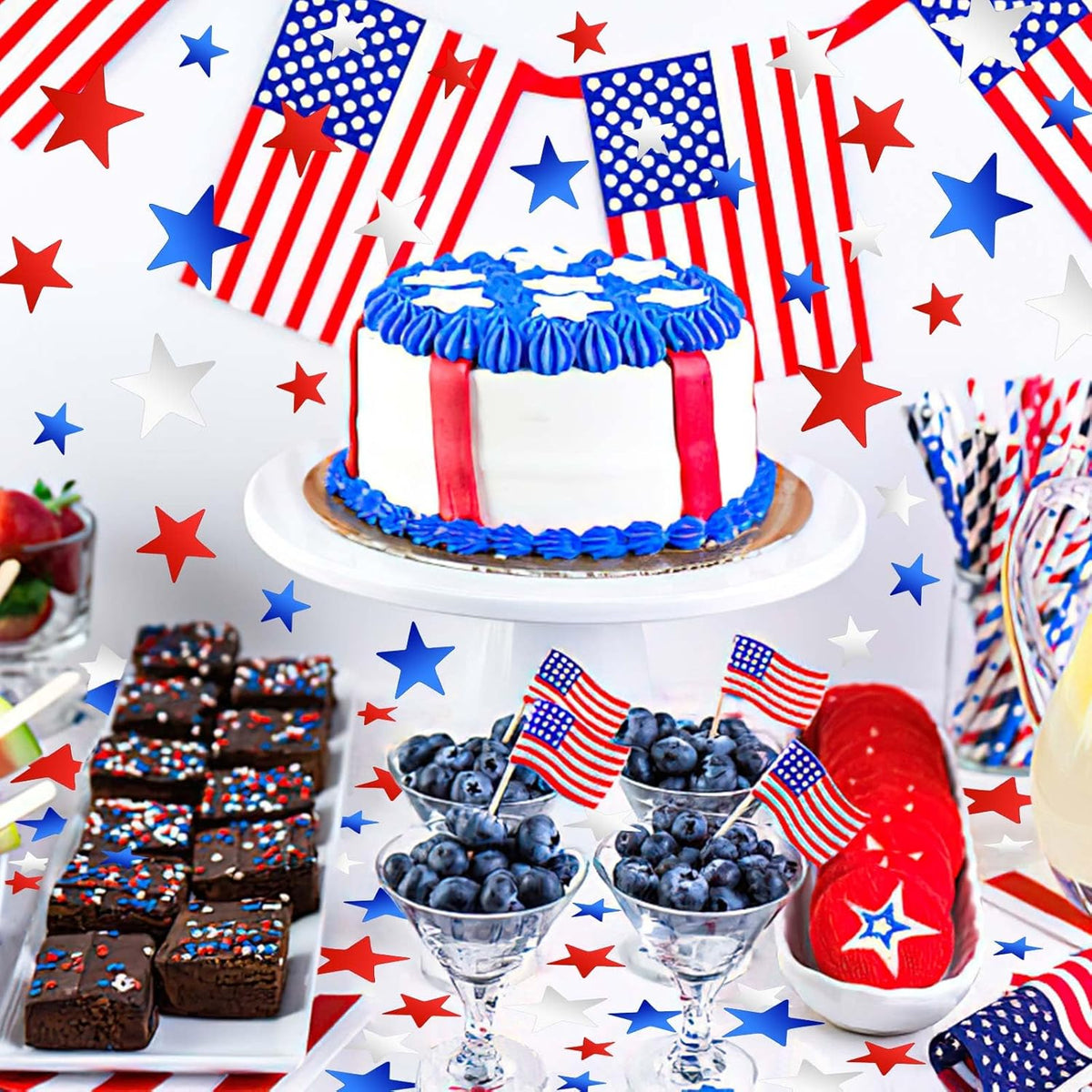 MARFOREVER 4th of July Confetti, Red White and Blue Confetti Table Decorations Glitter Patriotic Scatter Independence Day Star Sprinkles for Fourth of July Memorial Day Party Supplies