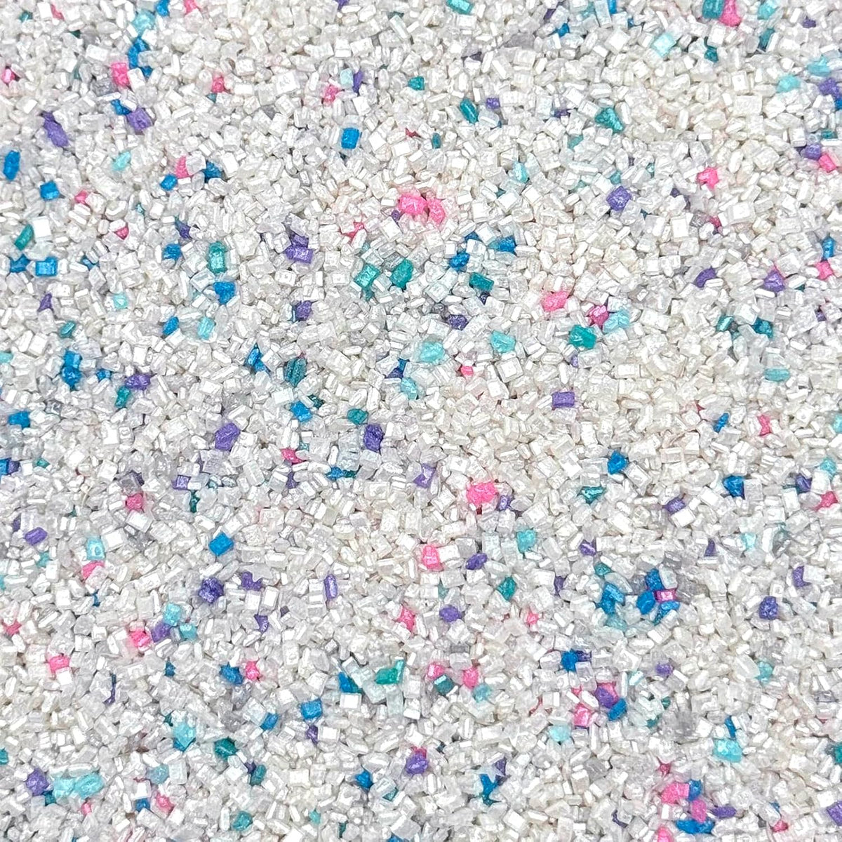 Fancy Sprinkles Unicorn Breath Fancy Sugar Pearlescent White Sugar Crystals Flecked with Blue, Purple, Pink, and Teal Sugars, and Silver Mini Edible Glitter Stars (4 OZ)