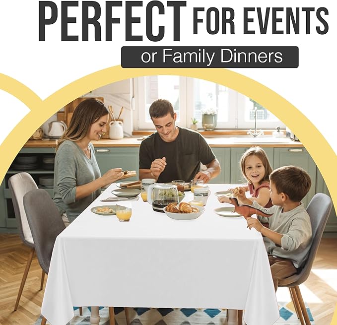 Party Solids 66% Thicker Premium Plastic Table Cloth Rectangle Table Cover 0.5 Mil 12 Pack White Table Cloth 54 Inch x 108 Inch Disposable Tablecloth Won't Tear Easily Like Cheap Thin Brands