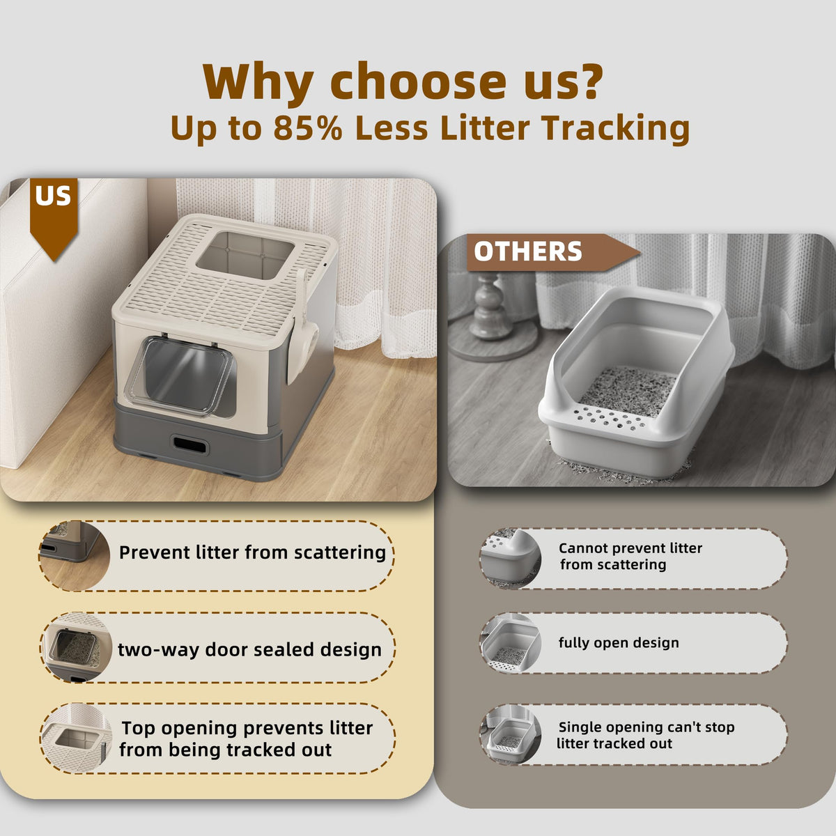 PAKEWAY XL Enclosed Stainless Steel Cat Litter Box with Pull-Out Drawer