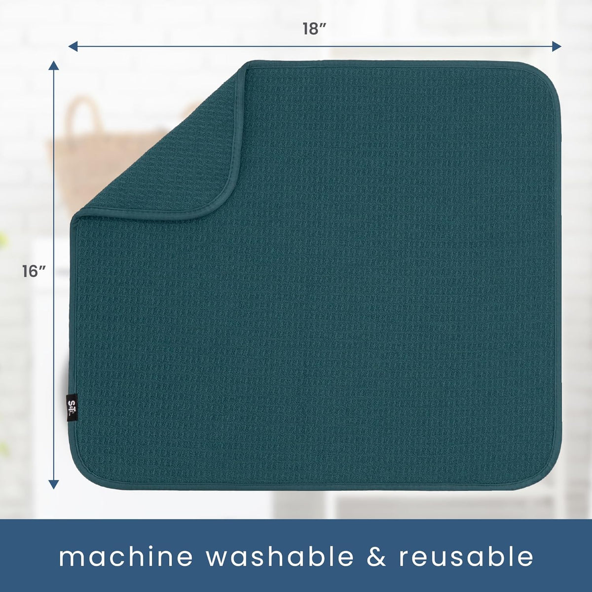S&T INC. Dish Drying Mat, 16” x 18”, Absorbent Microfiber Kitchen Counter Mat, Dish Drying Pad for Dishes, Utensils, Pots and Pans, Large, Tapestry Blue