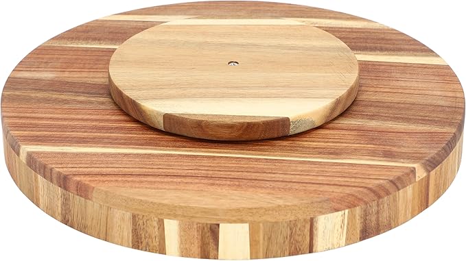 Elama 13 Inch Acacia Wood Lazy Susan Tray, Decorative Serveware, Tabletop Serving Piece (13 Inch Lazy Susan)