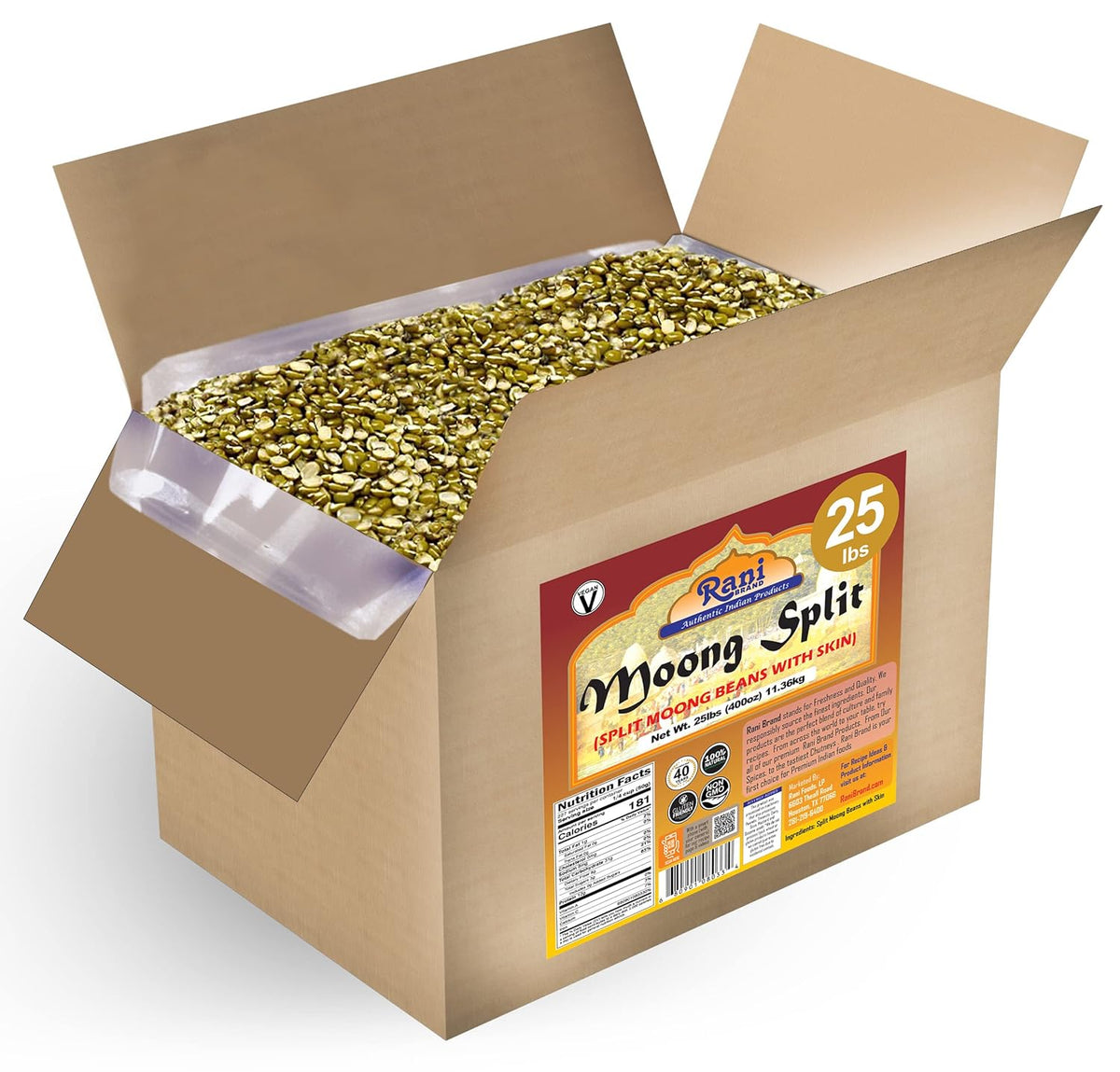 Rani Moong Split (Split Mung Beans with Skin) Lentils Indian 400oz (25lbs) 11.36kg Bulk Box ~ All Natural | Gluten Friendly | Non-GMO | Kosher | Vegan | Indian Origin