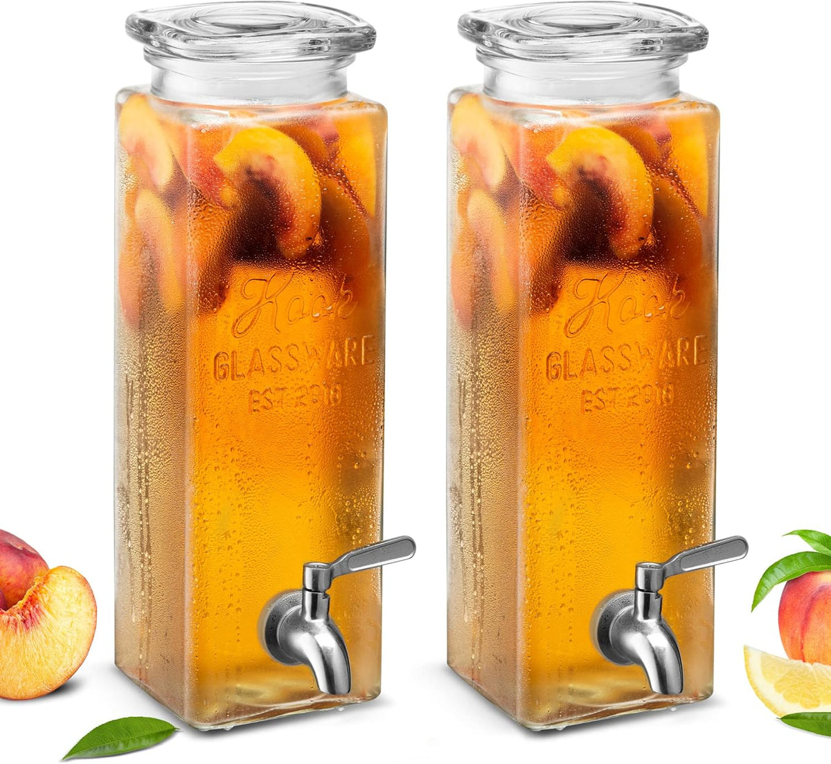 Kook Glass Drink Dispenser, with Leak-Proof Stainless Steel Spigot, Clear Rectangular Mason Jar, Beverage Storage for Fridge, for Water, Iced Tea, Sangria, Lemonade, 80 oz (2)