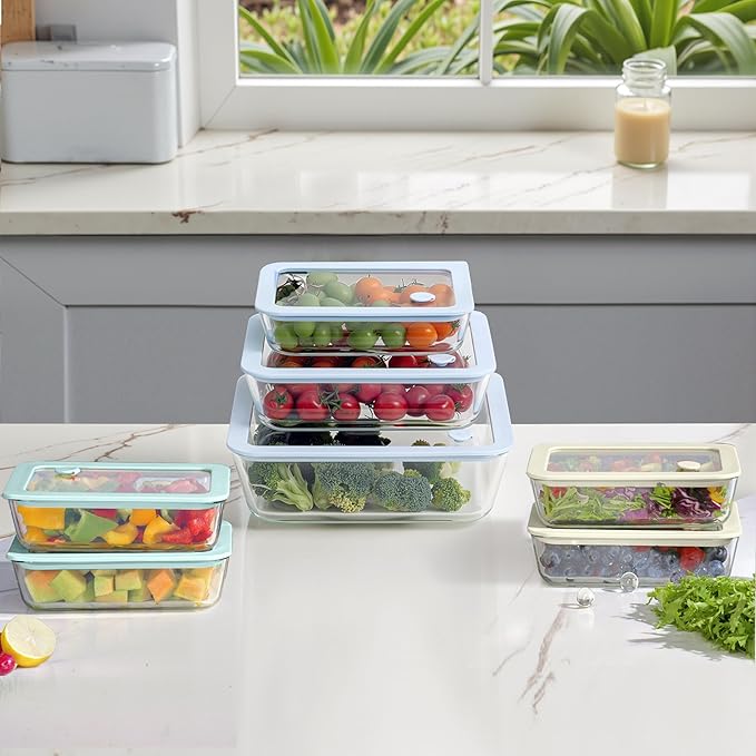 Urban Green Glass Food Container Set with Silicone Glass Lid, 3 Pack, Airtight, LeakProof, 100% Plastic Free, Meal Prep Food Storage Containers