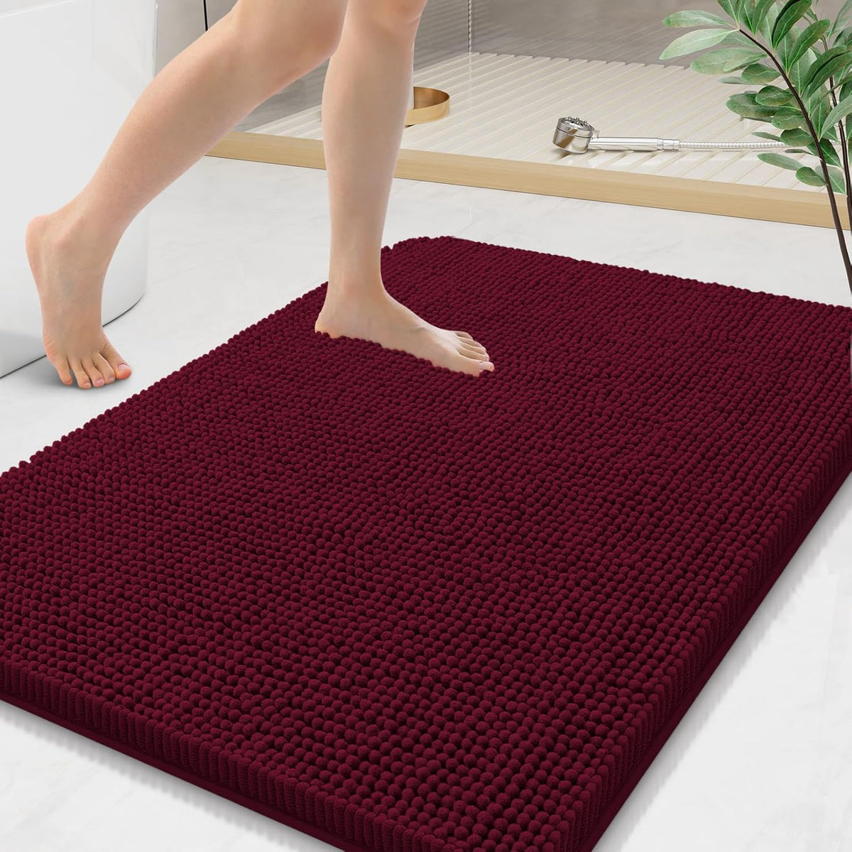 Arotive Bathroom Rugs 36x24, Extra Soft Absorbent Shaggy Chenille Bath Rugs, Machine Washable Rubber Backing Non-Slip Bath Mats for Bathroom Floor Tub and Shower, Home Decor Accessories, Burgundy